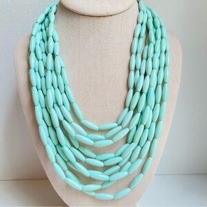 Kenzii signed minty blue green multi layered acrylic bead necklace with toggle